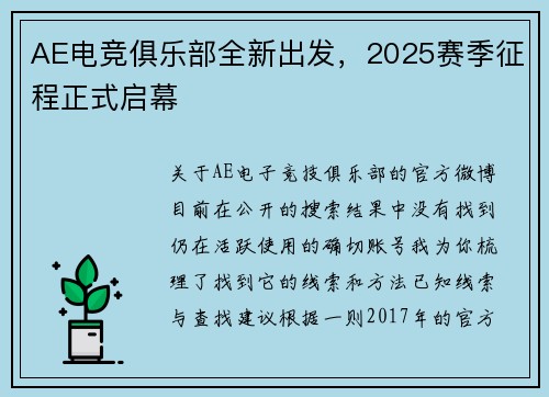 AE电竞俱乐部全新出发，2025赛季征程正式启幕